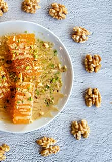 Kürbis-Dessert mit Tahini und Walnuss Hatay